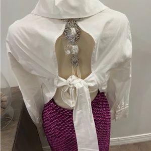 NWT Unique Beige Botany 100% Cotton Button Down Blouse S/M